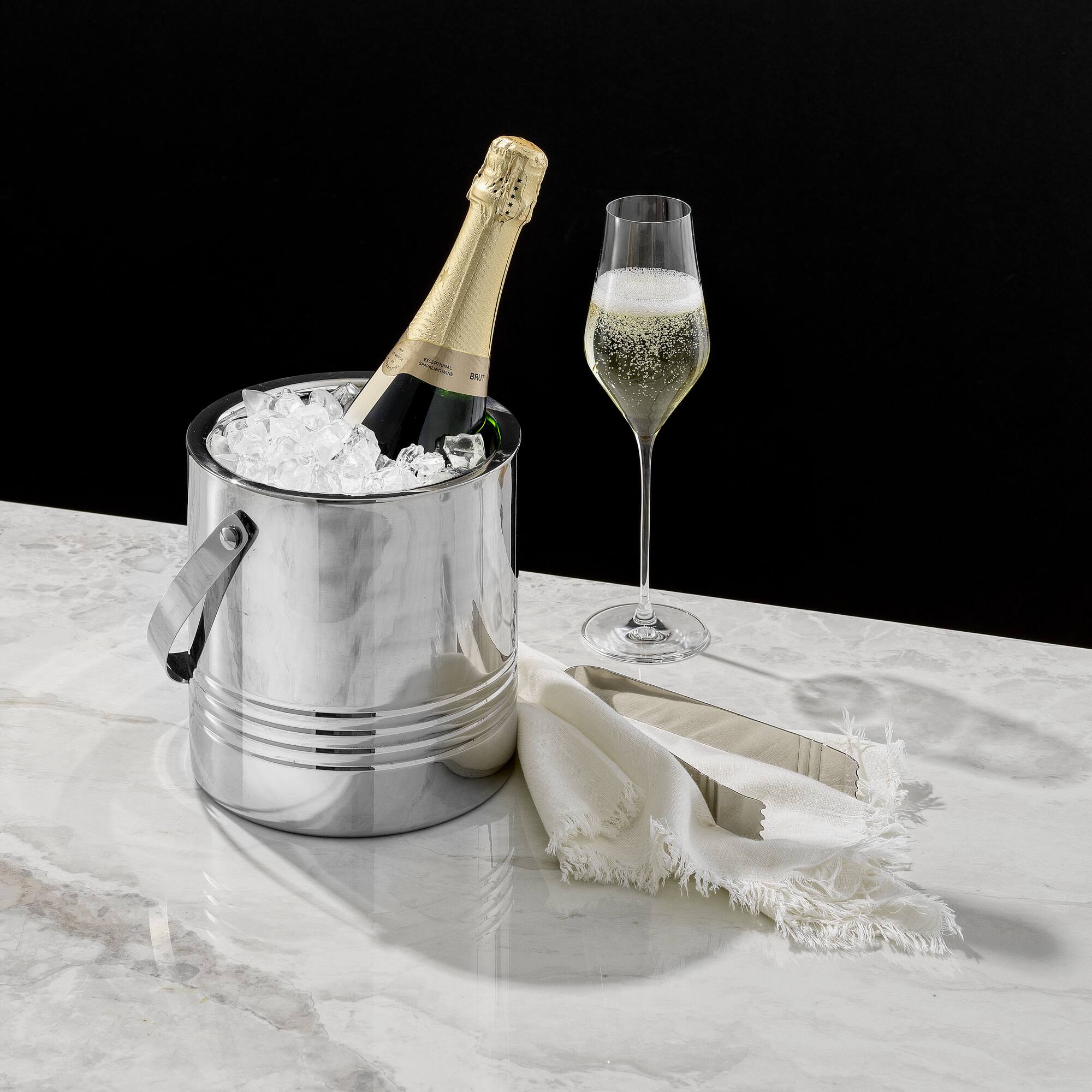 JoyJolt® Double Wall Stainless Steel Ice Bucket with Strainer & Tongs